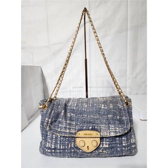 Authentic PRADA Denim Medium Shoulder Bag Blue - Picture 1 of 16